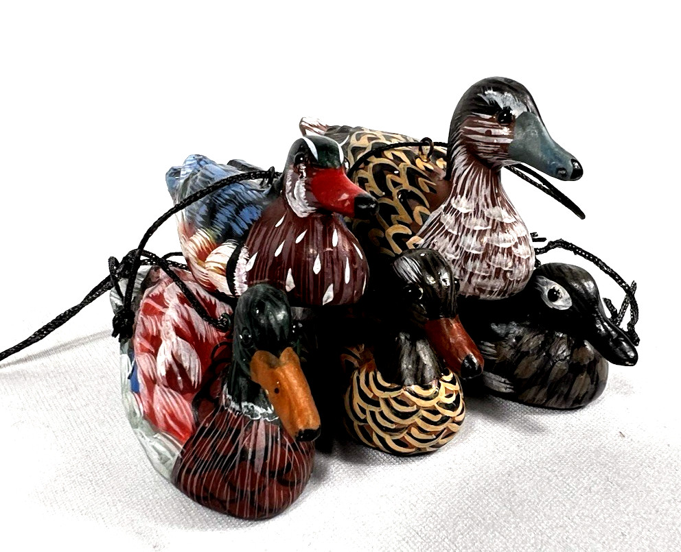 Vintage Hand Painted Mallard Duck Miniature Wood Decoy Figurine Ornaments Lot x5