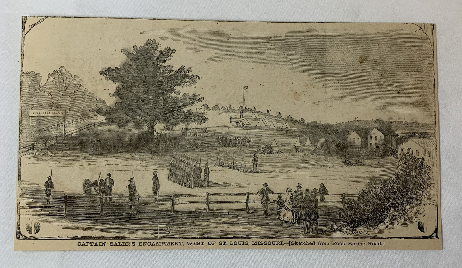 1861 magazine engraving~ CAPTAIN SALER\'S ENCAMPMENT West Of St Louis, MO