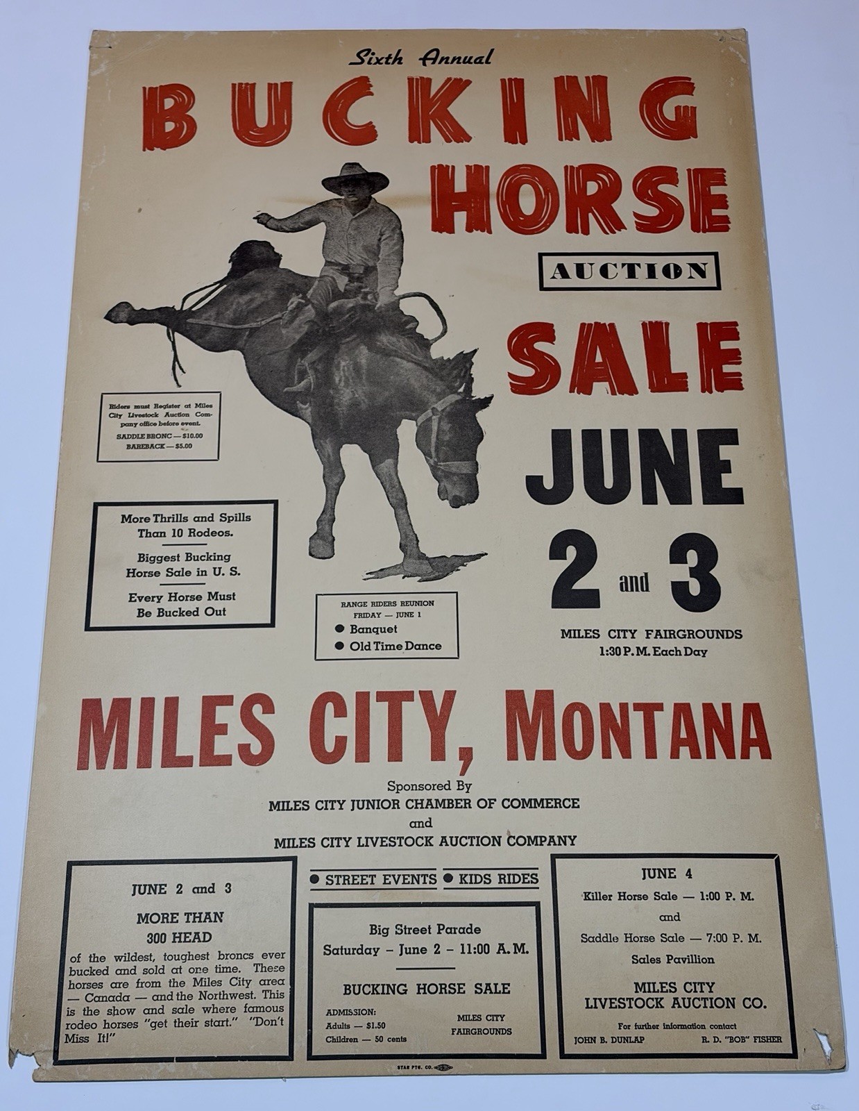 Vntg 1956 Miles City Bucking Horse Sale Rodeo Poster 6th Annual Montana Original