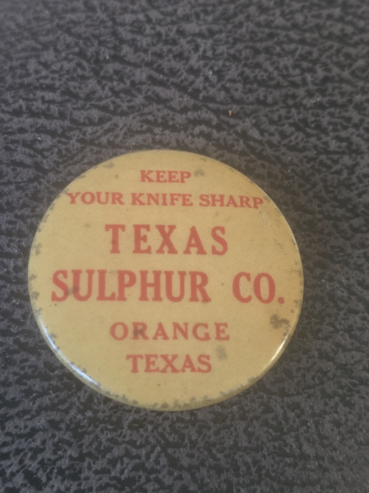 Vintage Texas Sulphur Co Advertising Knife Sharpener Orange Texas