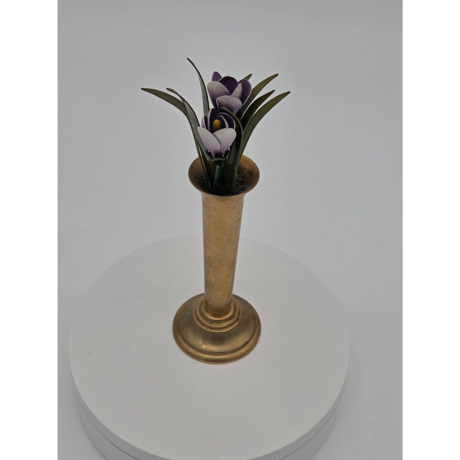 Vintage Ted Arnold Ltd Enamel Crocus Flower Brass Bud Vase Sculpture