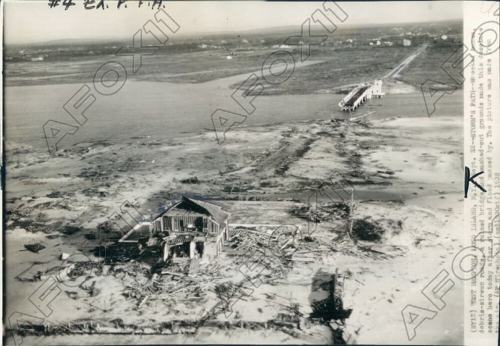 1938 West Hampton NY Storm & Floods Wrecked Homes Ruined Bridge Press Photo