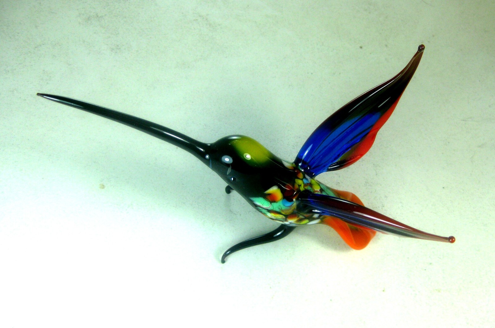 Hand blown glass animal bird Hummingbird murano style art figurine blue 5.2