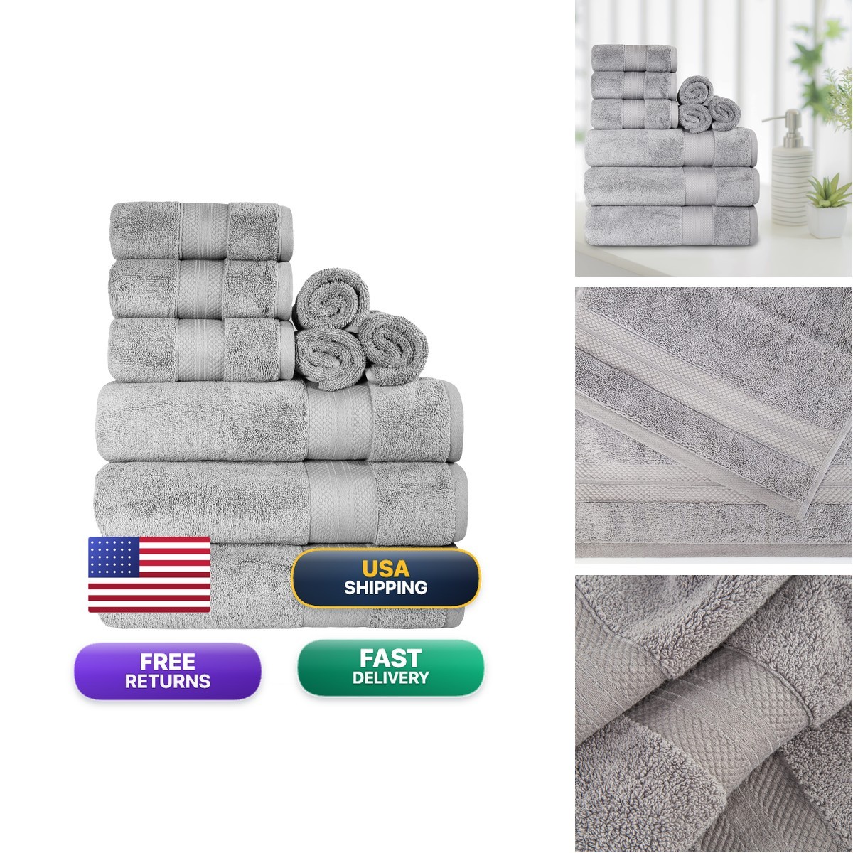 Superior Turkish Cotton 9-Piece Towel Set 3 Bath 3 Hand 3 Face Towels For Home