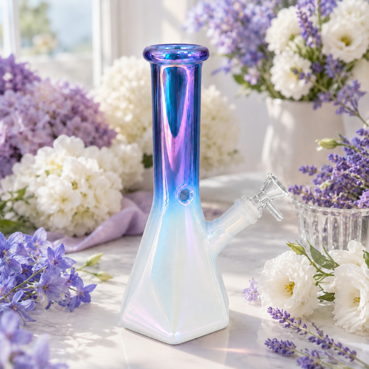 Blueberry Purple Chrome Hexagon Glass Water Pipe Ice Catcher 14mm Bowl 10.5 inch