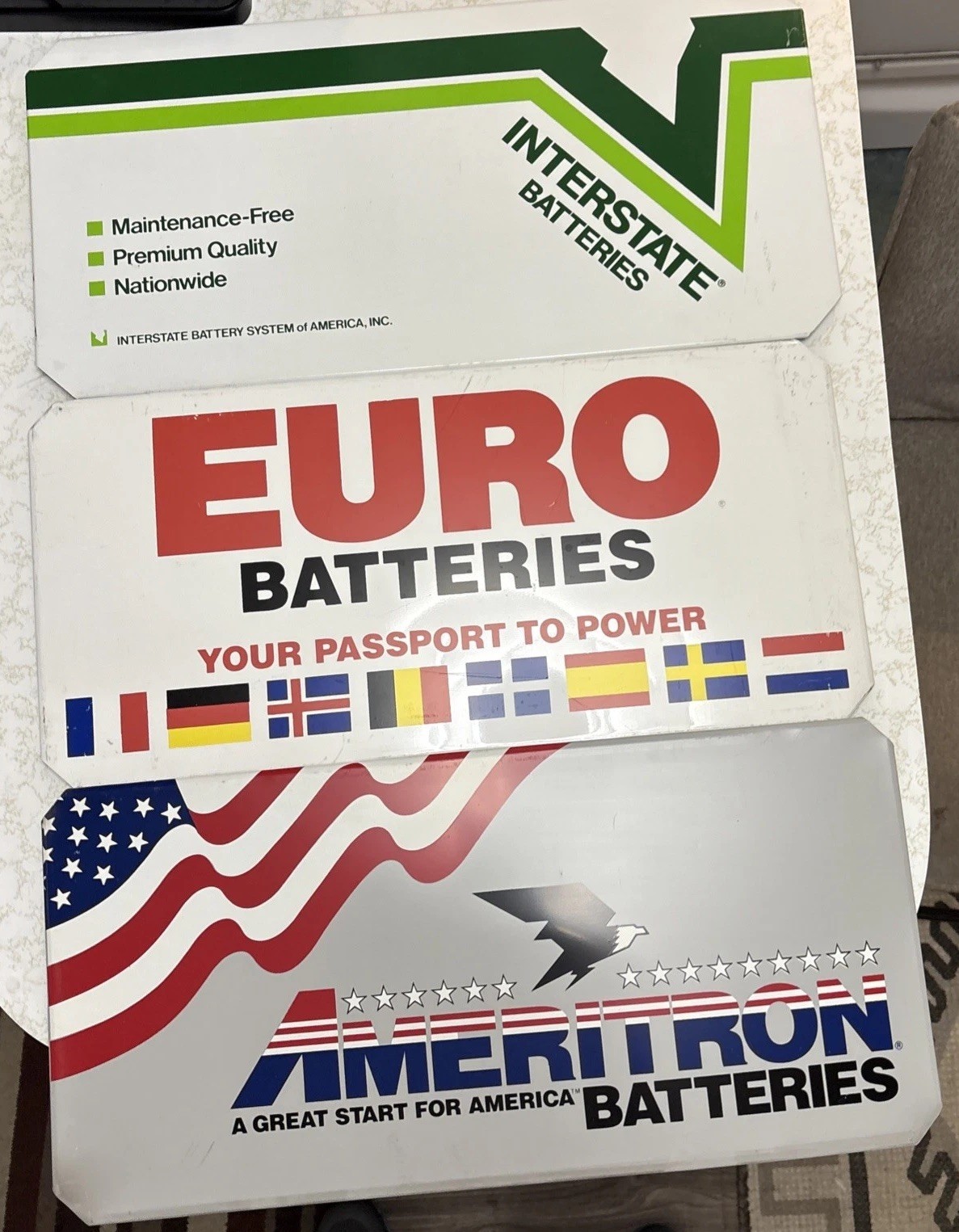 Vtg Signs Lot Of 3 Interstate Batteries Metal 80’s-90’s Era Collector Garage