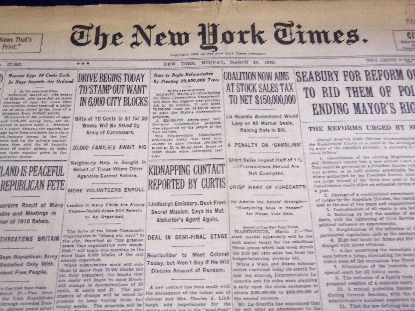 1932 MARCH 28 NEW YORK TIMES - KIDNAPPING CONTACT BY CURTIS - NT 4099