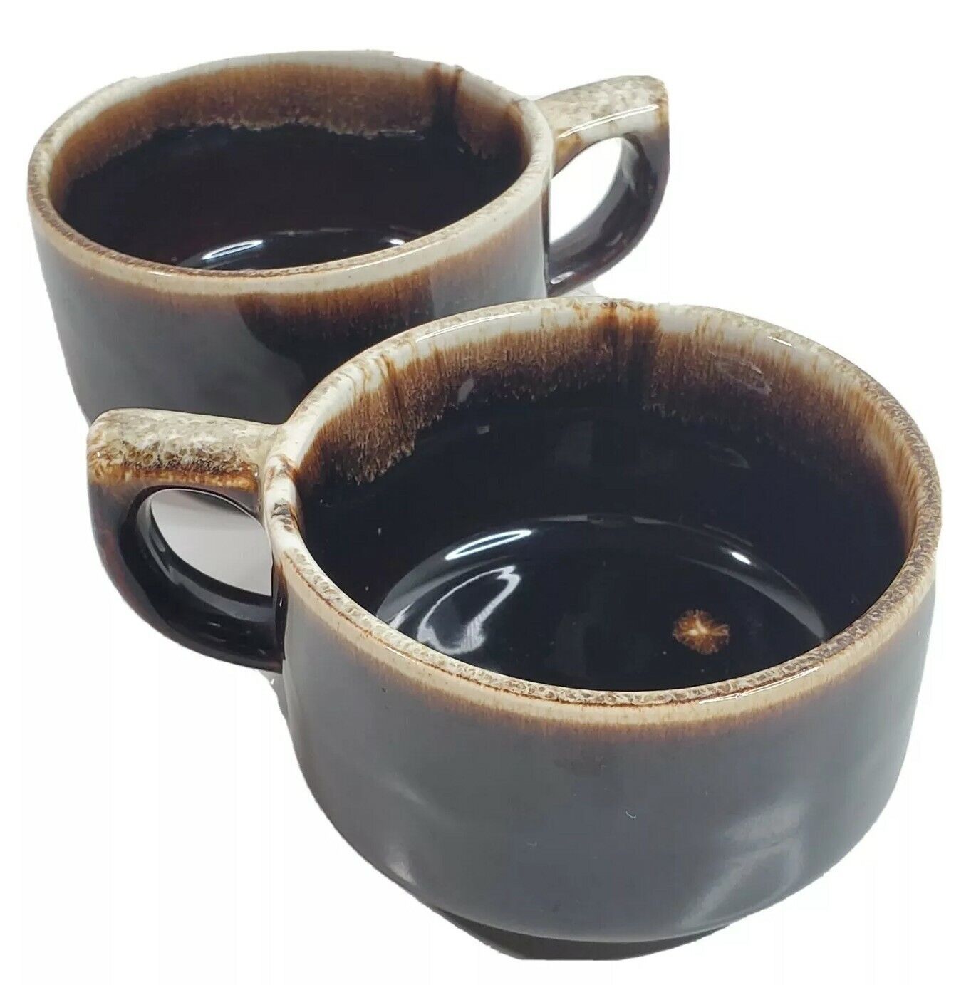 Pfaltzgraf Brown Drip Coffee Tea Mug Cup USA Glaze 2 Pieces Vintage Mid Century 
