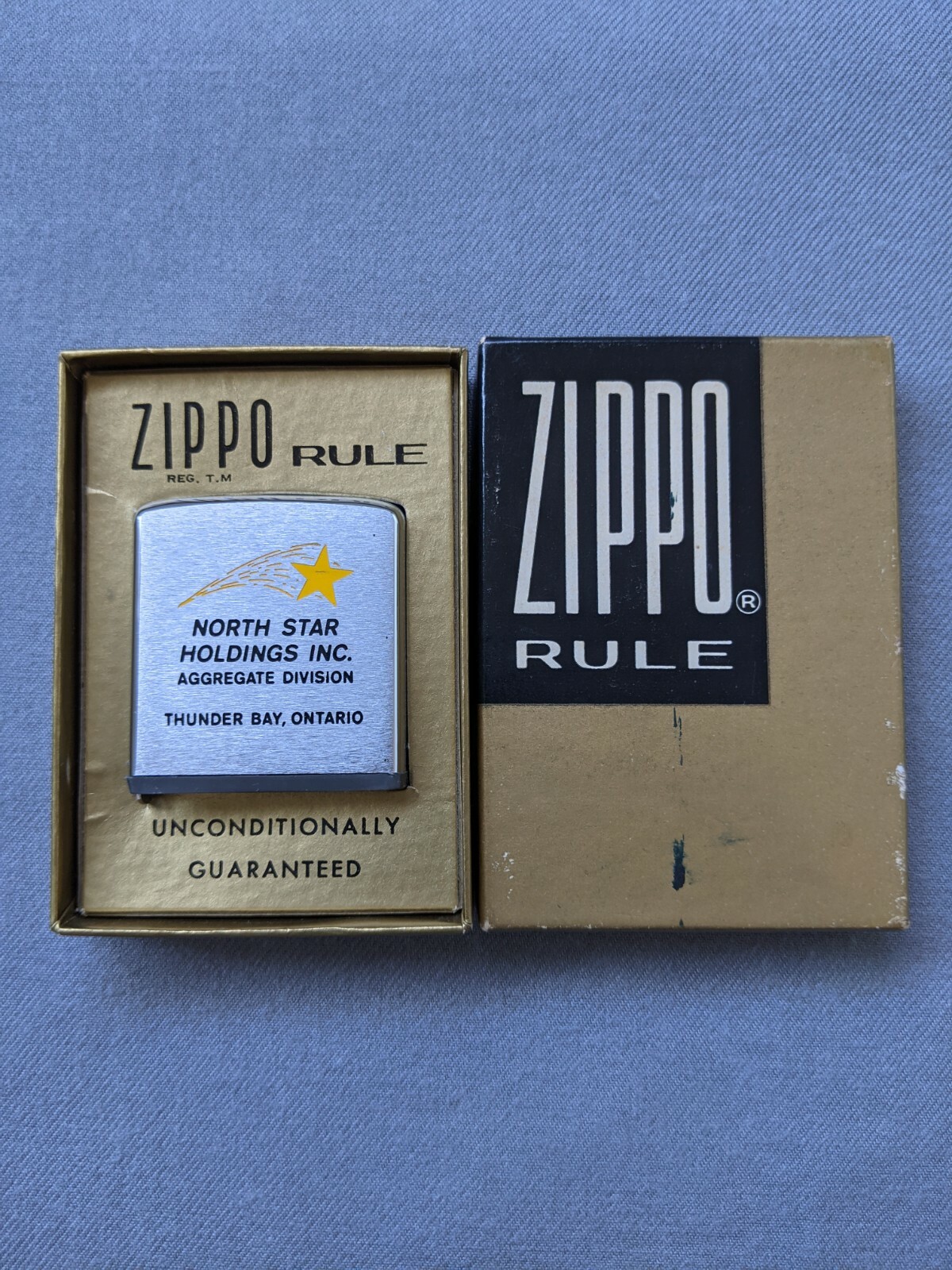 1960s NORTH STAR HOLDINGS THUNDAR BAY, ONTARIO NIAGARA FALLS ZIPPO RULE MIB RARE