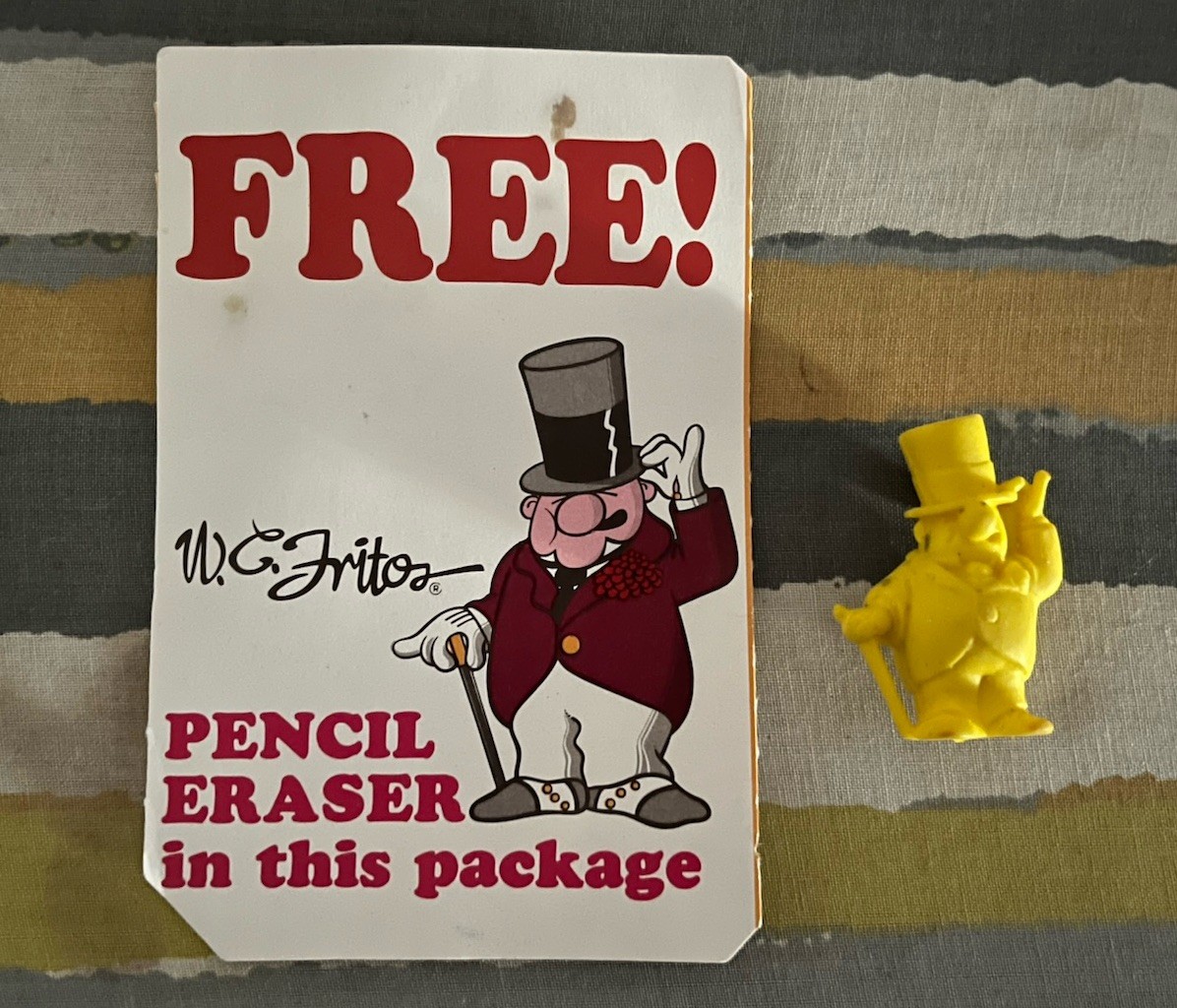 Vintage 1971 W.C. Fields Frito Lay Toy Prize Pencil Topper Eraser With Ad