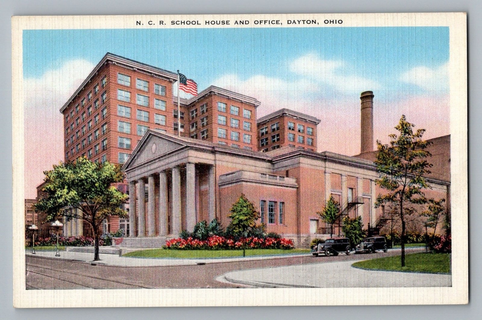 Dayton Ohio OH N.C.R. School House Vintage Linen Postcard 1930-45