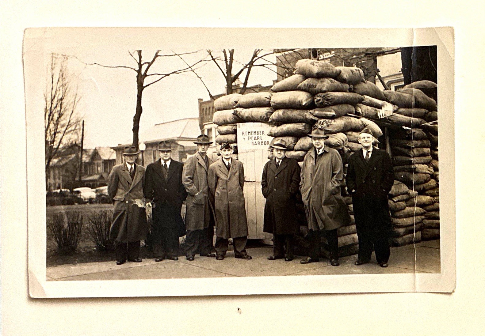 Vintage 1943  Wheeling WV B&W WWII Photograph Men by Sandbags Handwritten Notes