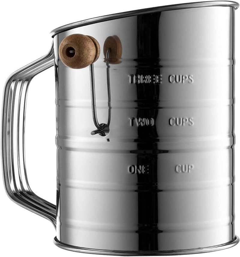 Stainless Steel Flour Sifter for Baking with Hand Crank - 3 Cup Stainless Steel Flour Sifter for Baking with Hand Crank - 3 Cup