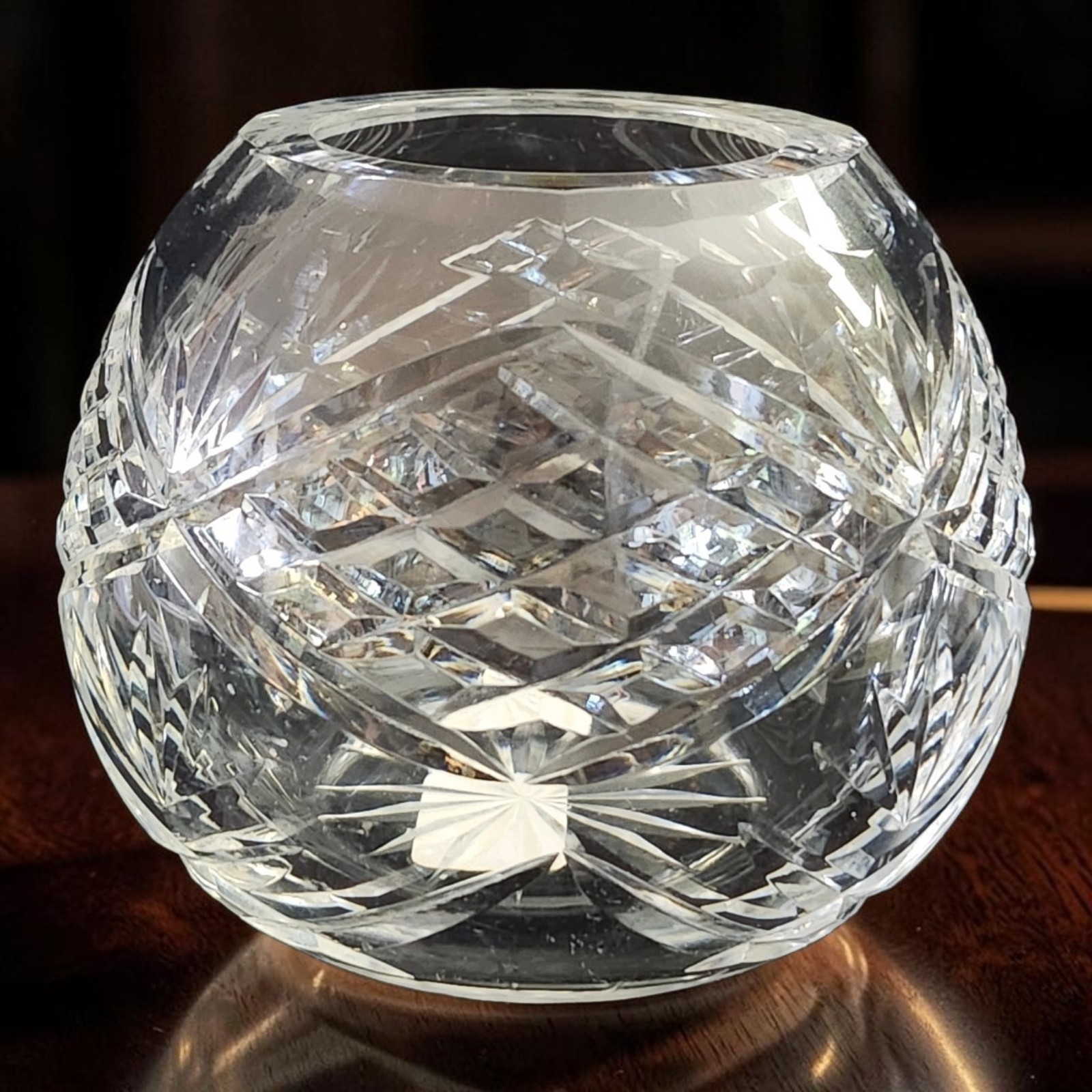 Vtg GODINGER 24% Lead Crystal Rose Bowl Vase Fan & Waffle Design 4