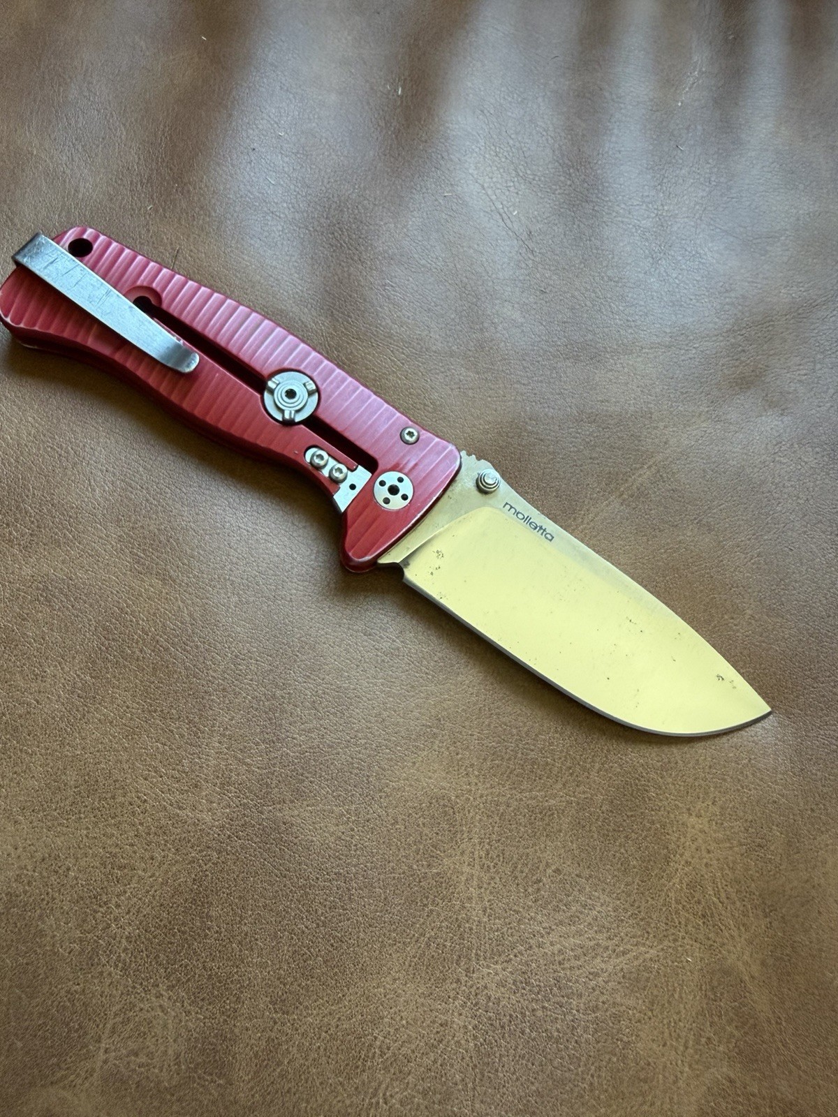 LionSteel SR2A Red Aluminum Integral Folding Knife Sleipner Molletta Italy