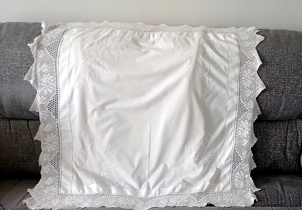 Genuine Vintage Square Cotton Crocheted Tablecloth 100 cm x 100 cm Details Below