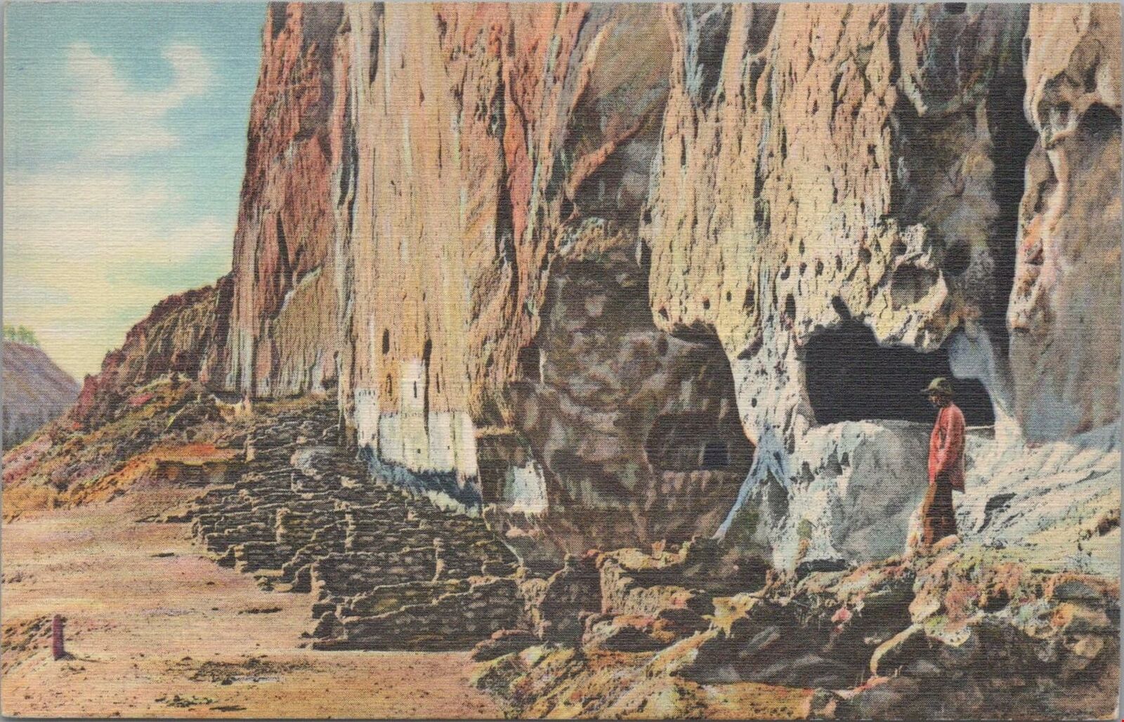 Postcard North Wall Ruins Frijoles Canyon NM 