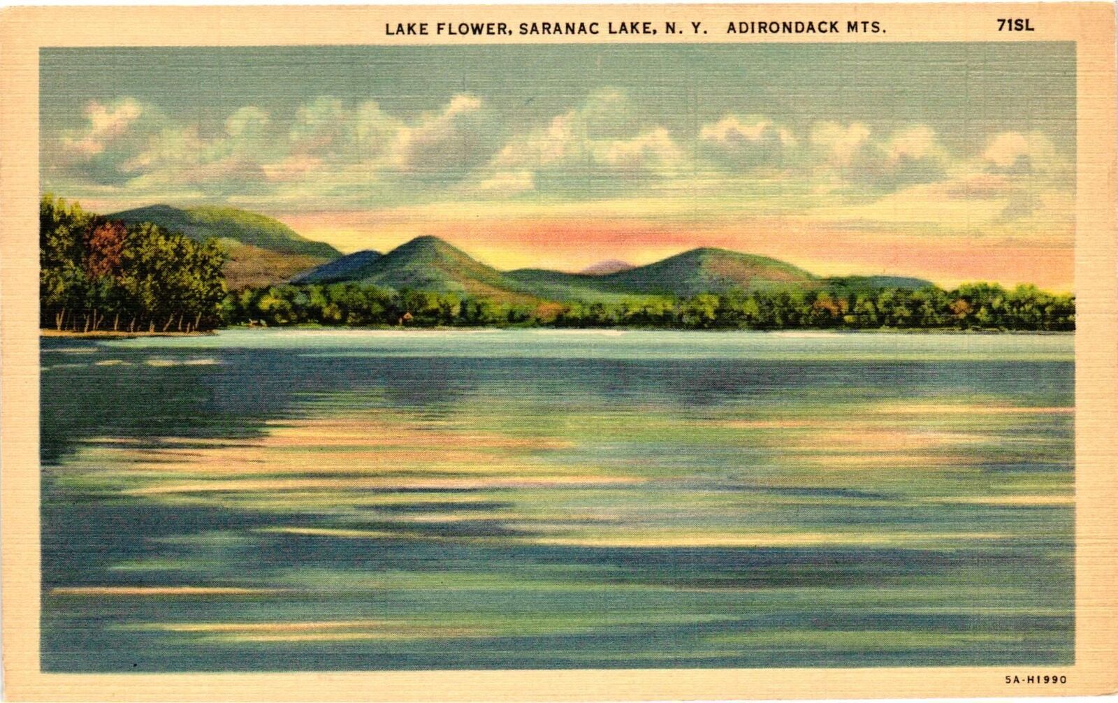 Vintage Postcard- Lake Flower, Saranac Lake, NY Adirondack Mts.