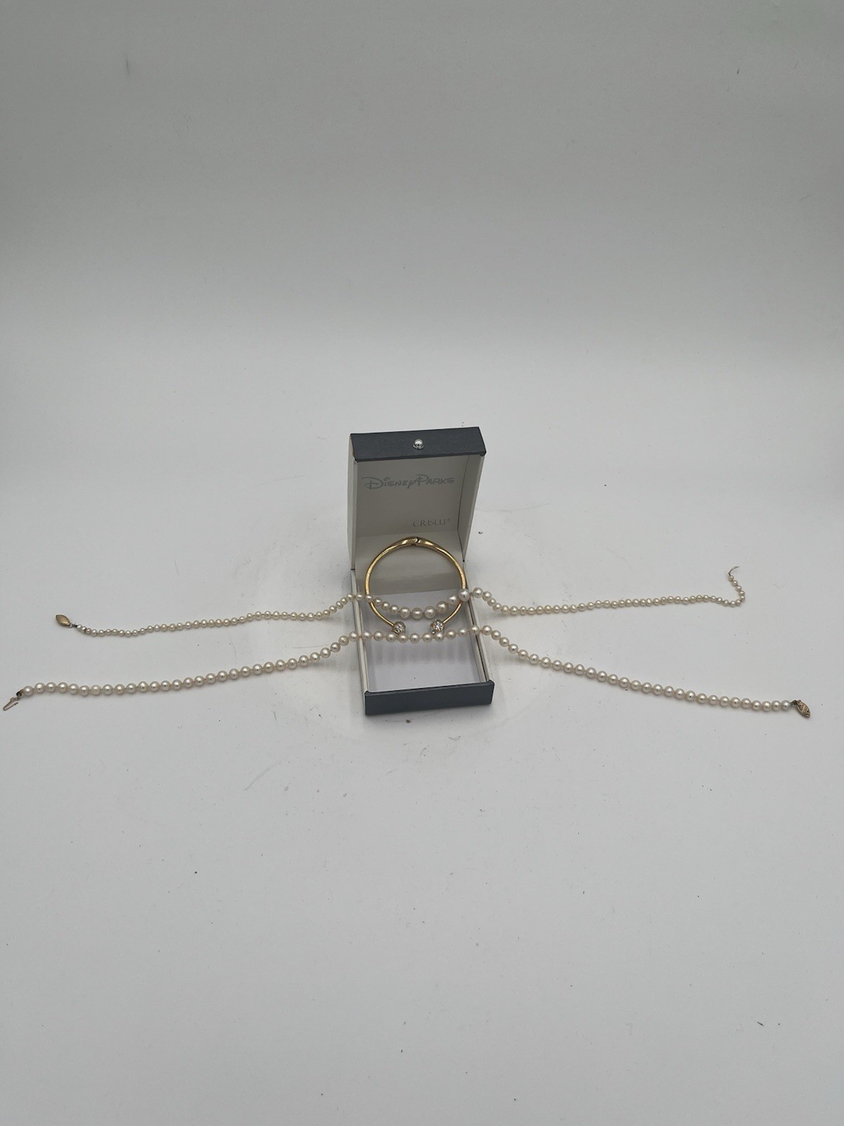 Disney Parks CRISLU Gold CZ Bangle & Pearl Set Boxed