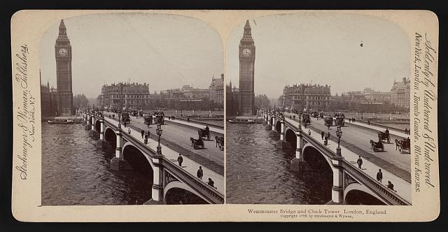 Westminster Bridge and Clock Tower, London, England  Old Photo