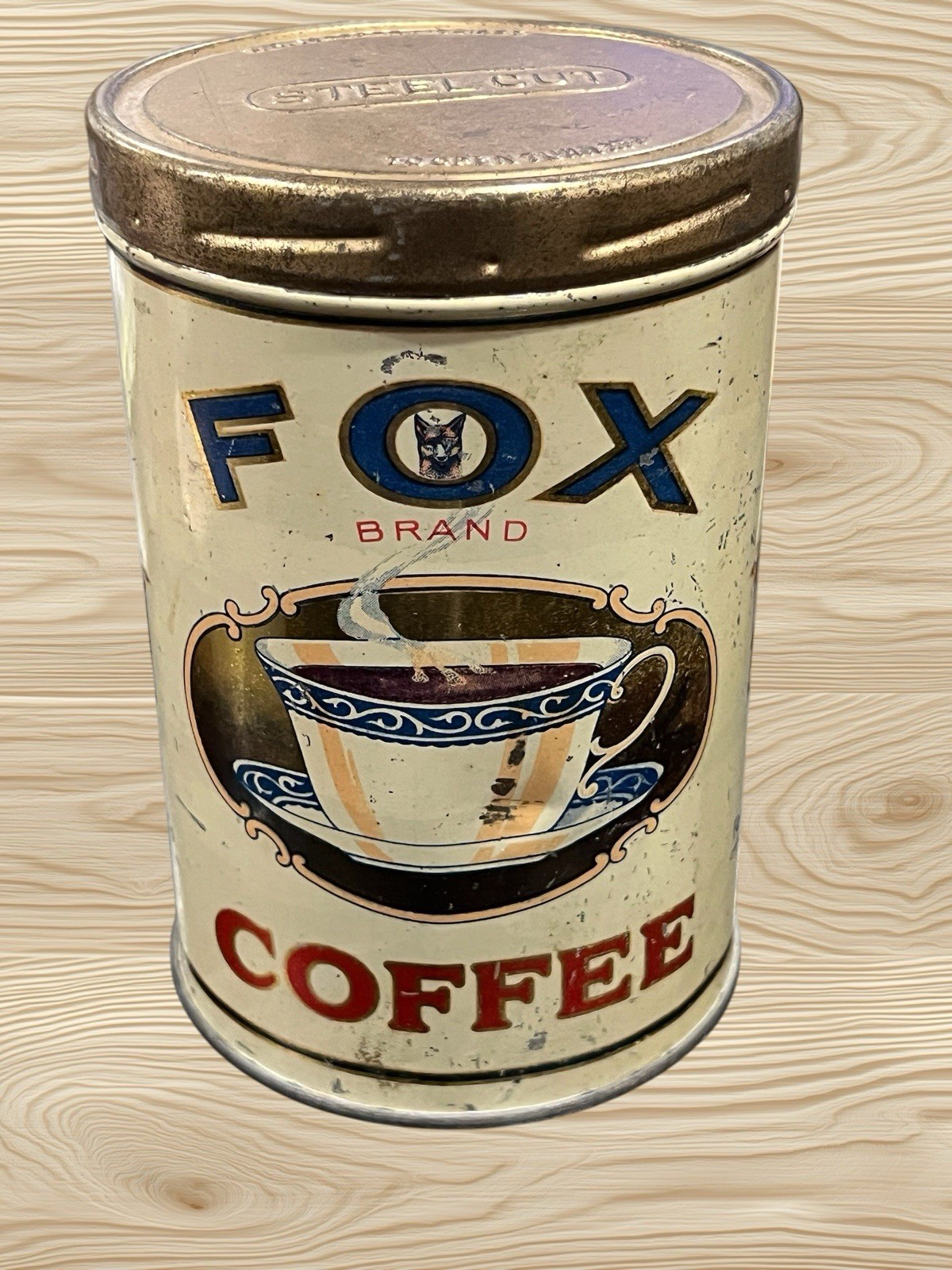 Vintage Antique Fox Brand Coffee Tin Can Fox Grocery Co Charleroi Uniontown PA