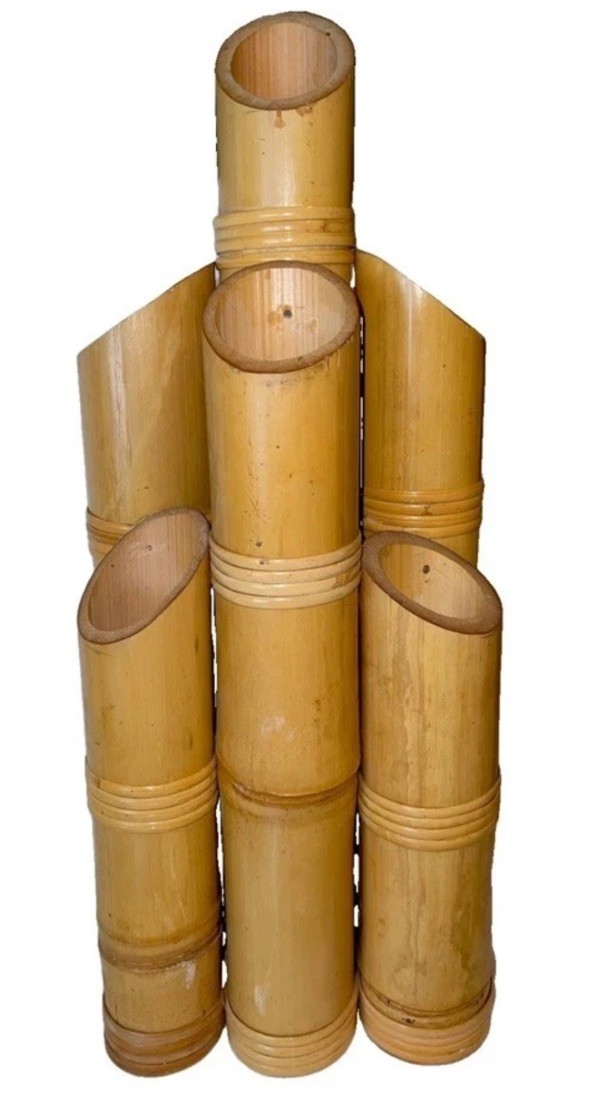 Vintage MCM bamboo sculpture vase planters 18 inch ￼