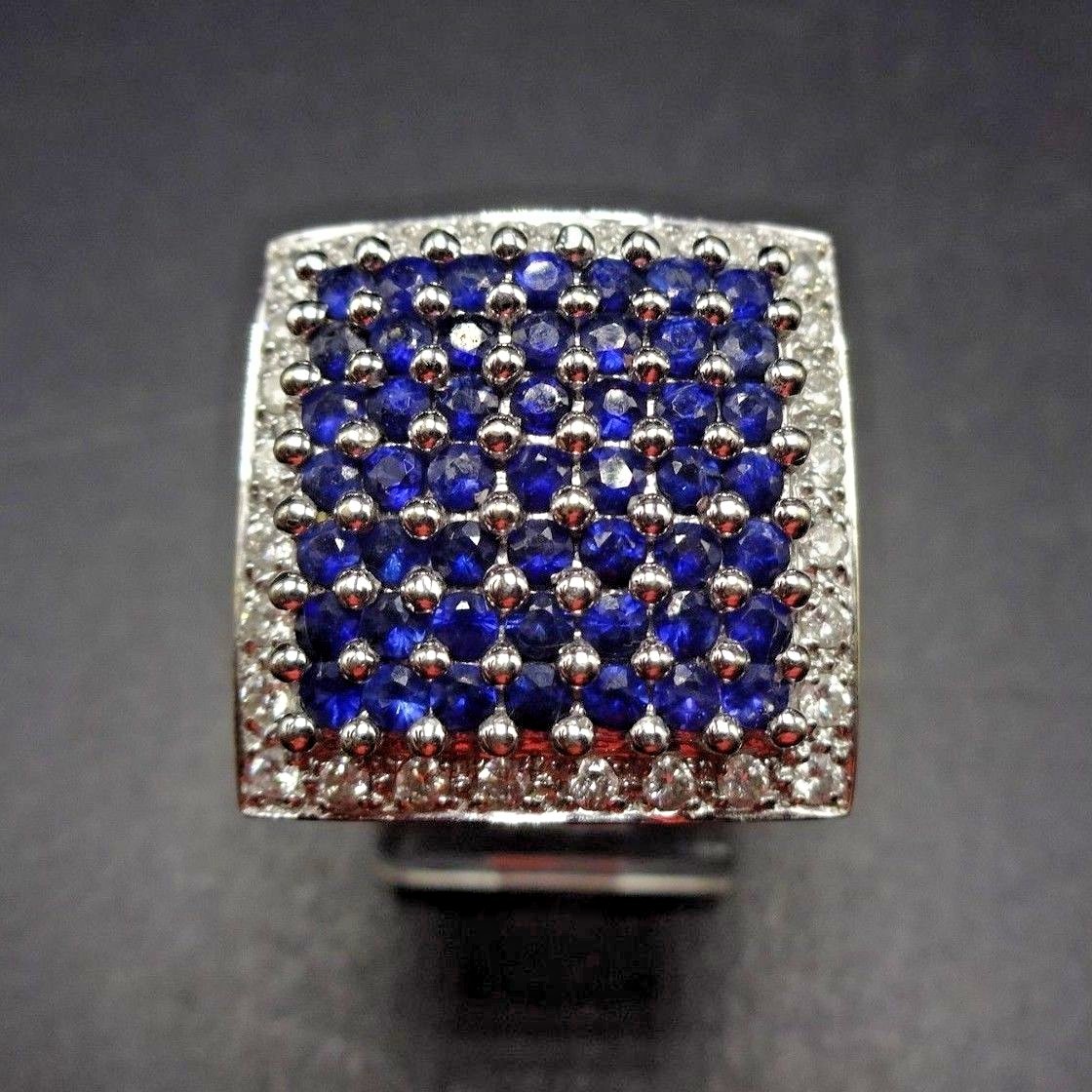 EXQUISITE Estate 18K GOLD Diamond & Sapphire RING, size 7.5 Square Shape