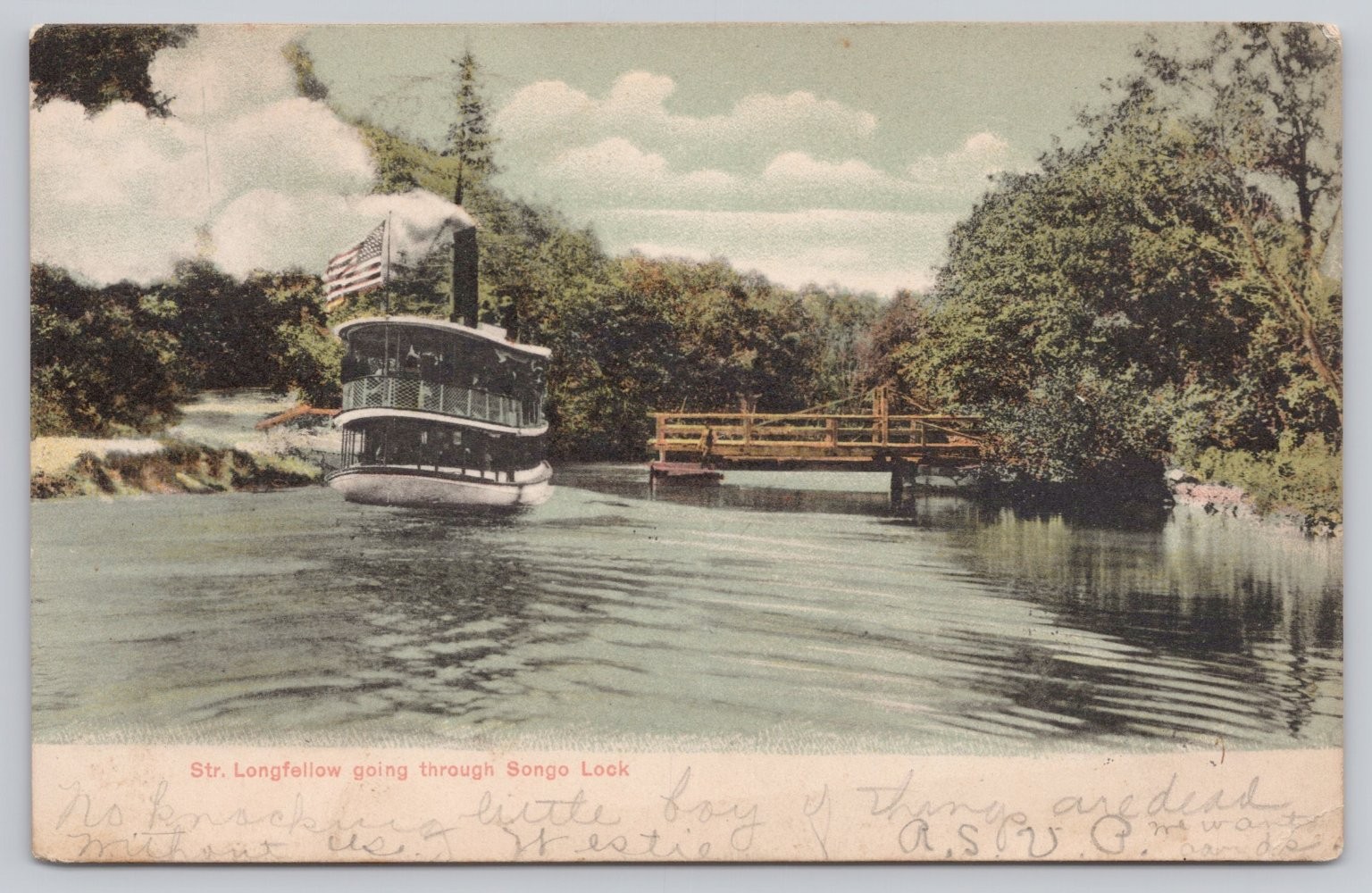 1907 Str. Longfellow at Songo Lock Maine Vintage Postcard