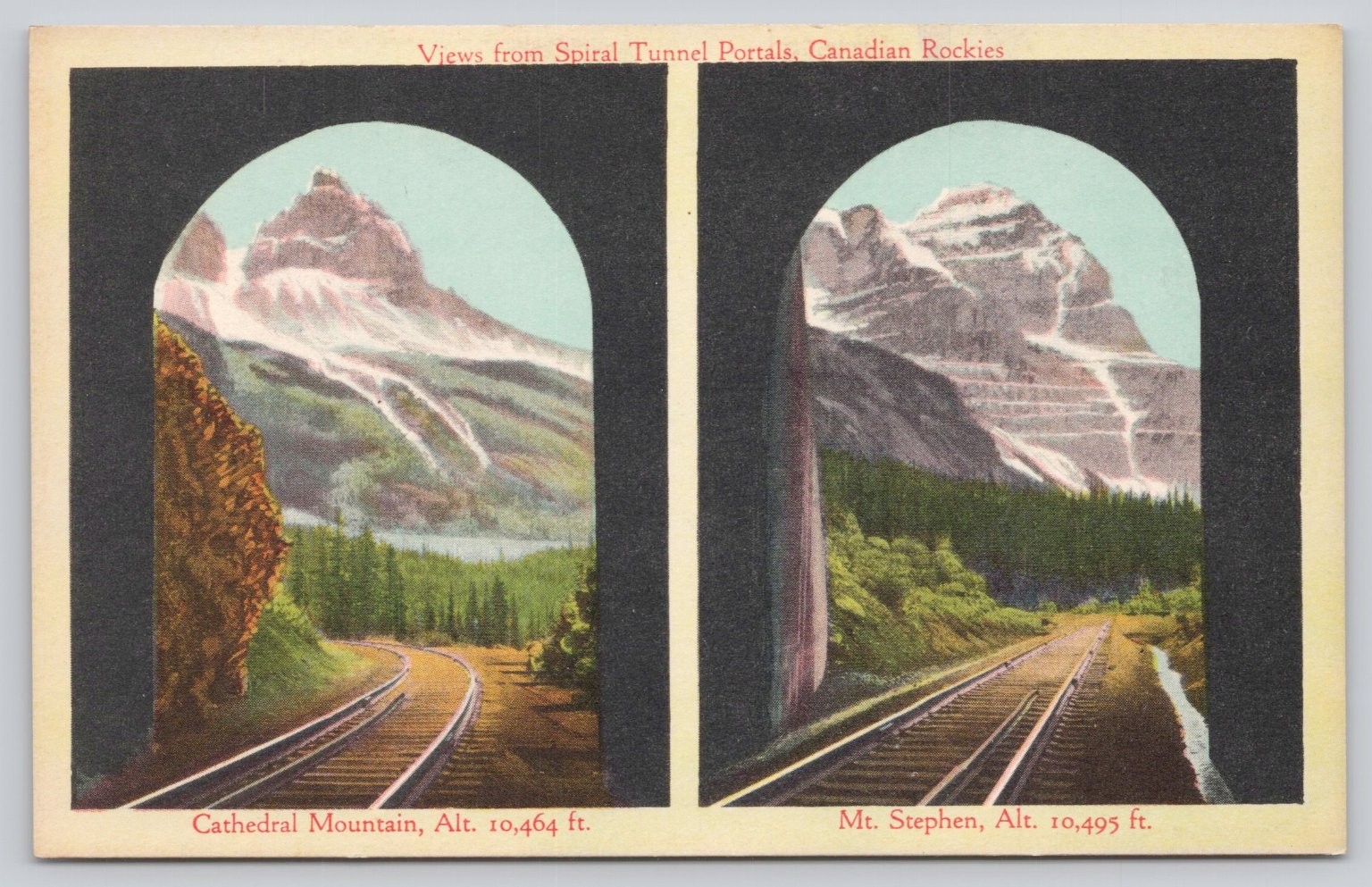 Spiral Tunnel Portals Canadian Rockies Postcard Cathedral Mt Stephen