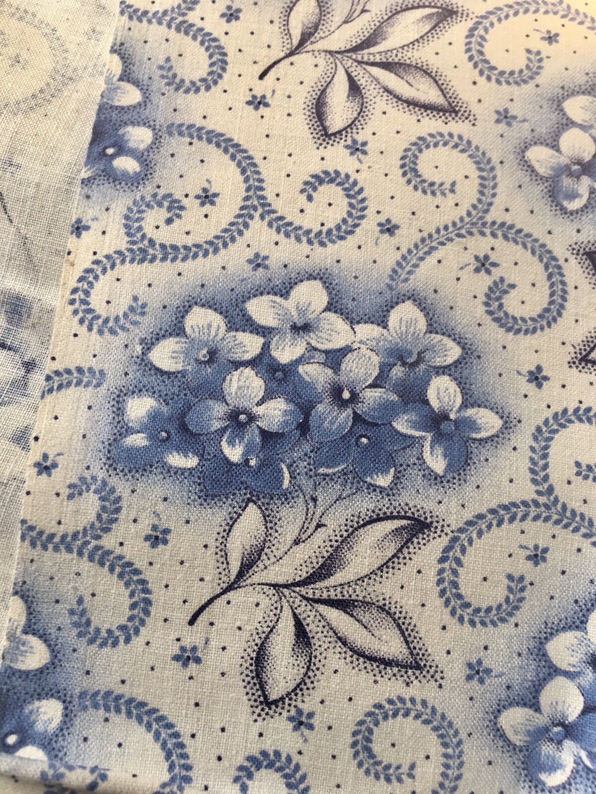 Antique French European Cottage Farm Hydrangea Floral Cotton Fabric ~ Blue White