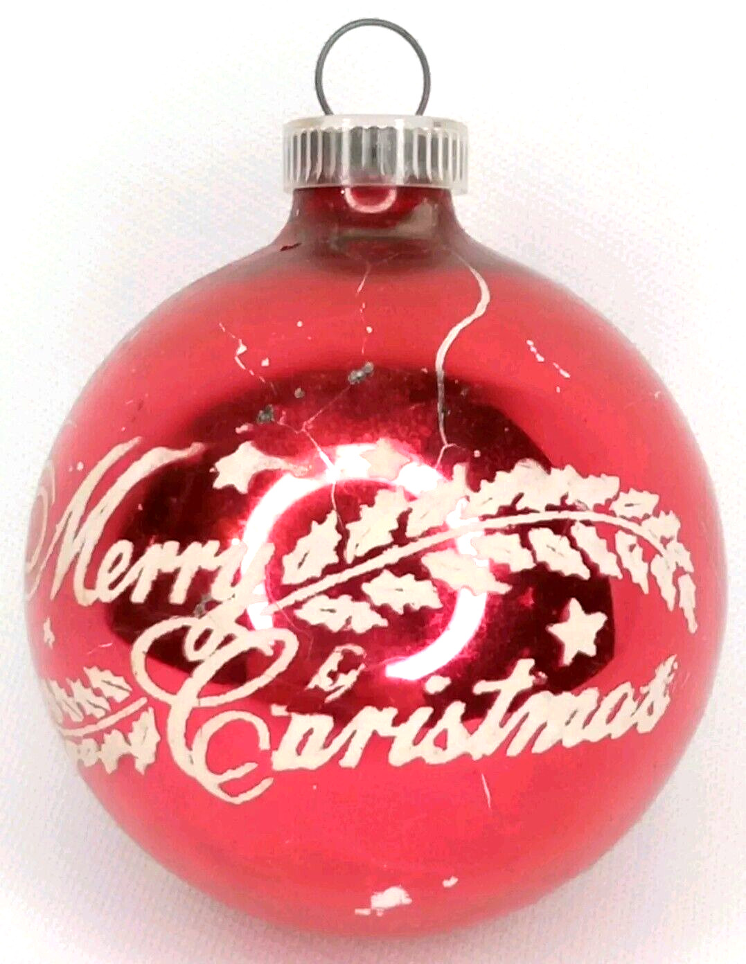 Vintage 1950s Shiny Brite Stenciled Merry Christmas Ornament