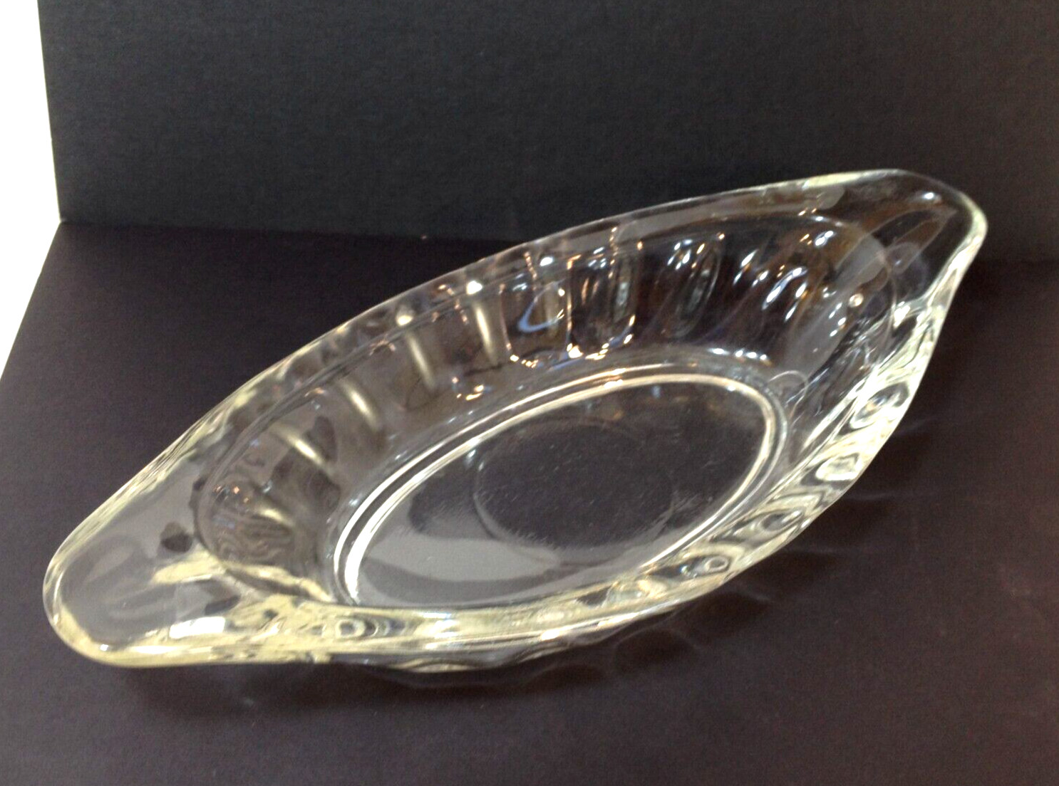 Vintage Clear Crystal Cut Glass Oval Relish Serving Dish Bowl Candy Nuts 9x4\