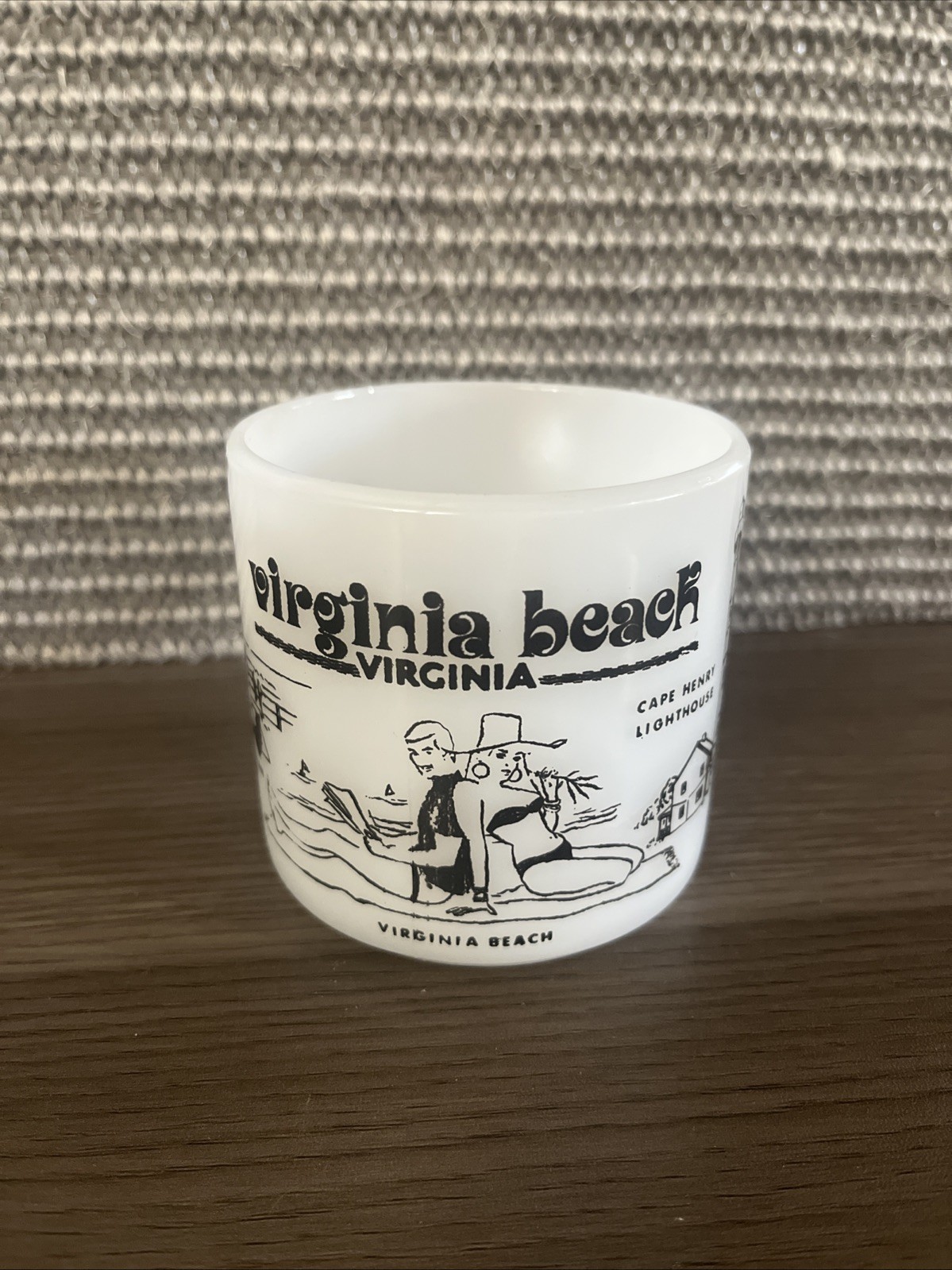 Souvenir Mug Federal White Milk Glass Coffee Cup Virginia Beach Virginia