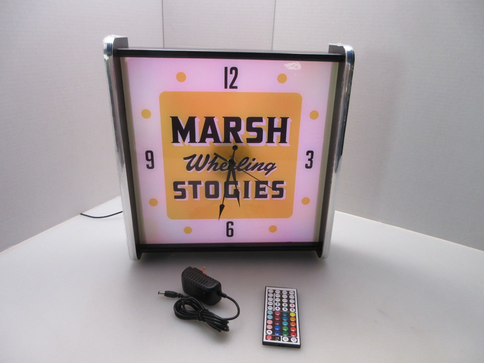 Marsh Wheeling Stogies LED light up Advertising wall clock Brand New Marsh Wheeling Stogies LED light up Advertising wall clock Brand New