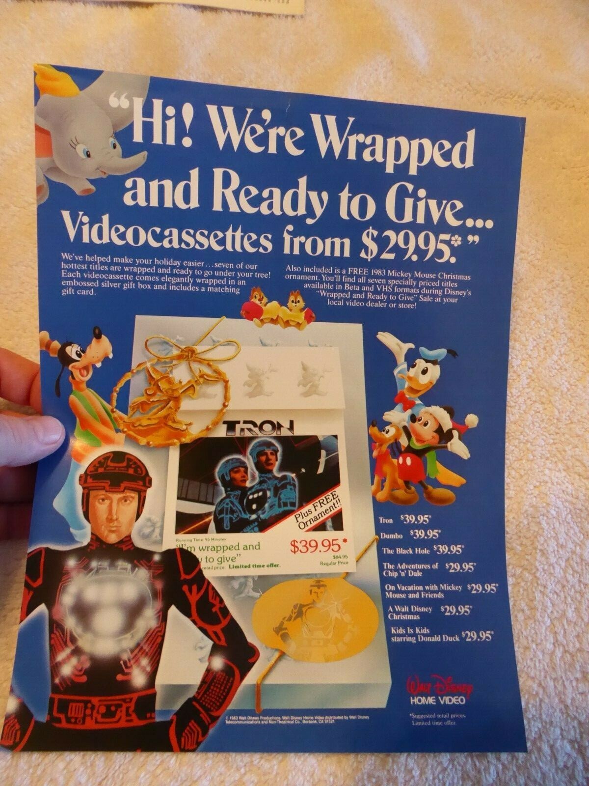 Walt Disney Home Video Flyer Advertisement TRON Announcement 