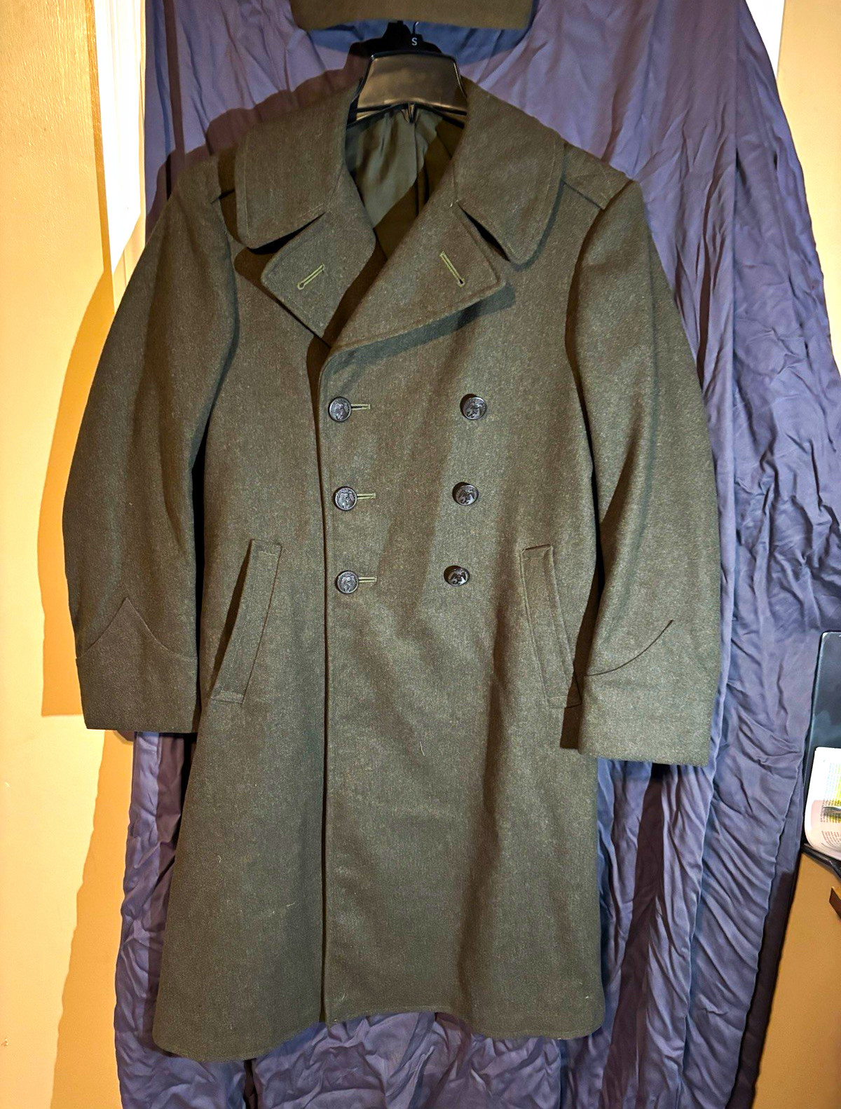 WWII USMC Marine Corps Green Wool Overcoat & Garrison Cap Named 