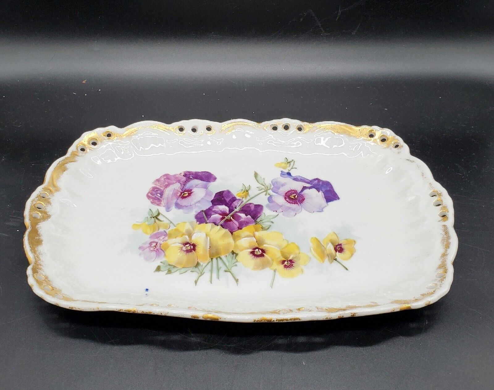 Antique L.D.B.C Limoges Hand Painted Porcelain Dresser Vanity Tray Flower 12\