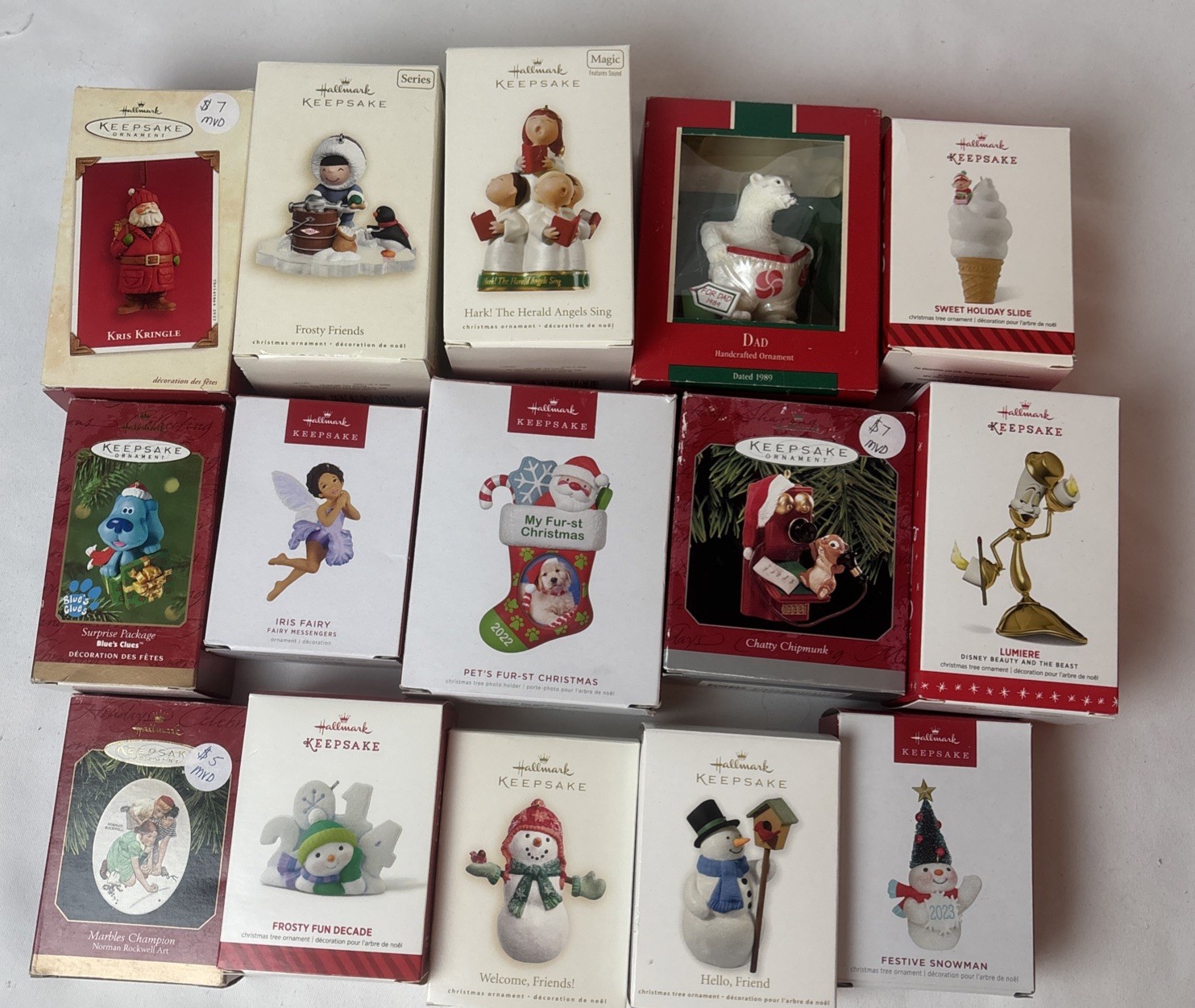 Lot of 15 Hallmark Christmas Ornaments Snowmen Santa Angels 