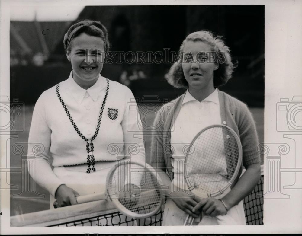 1939 Press Photo Betty Nuthall & Helen Pedersen at National Tennis in NY