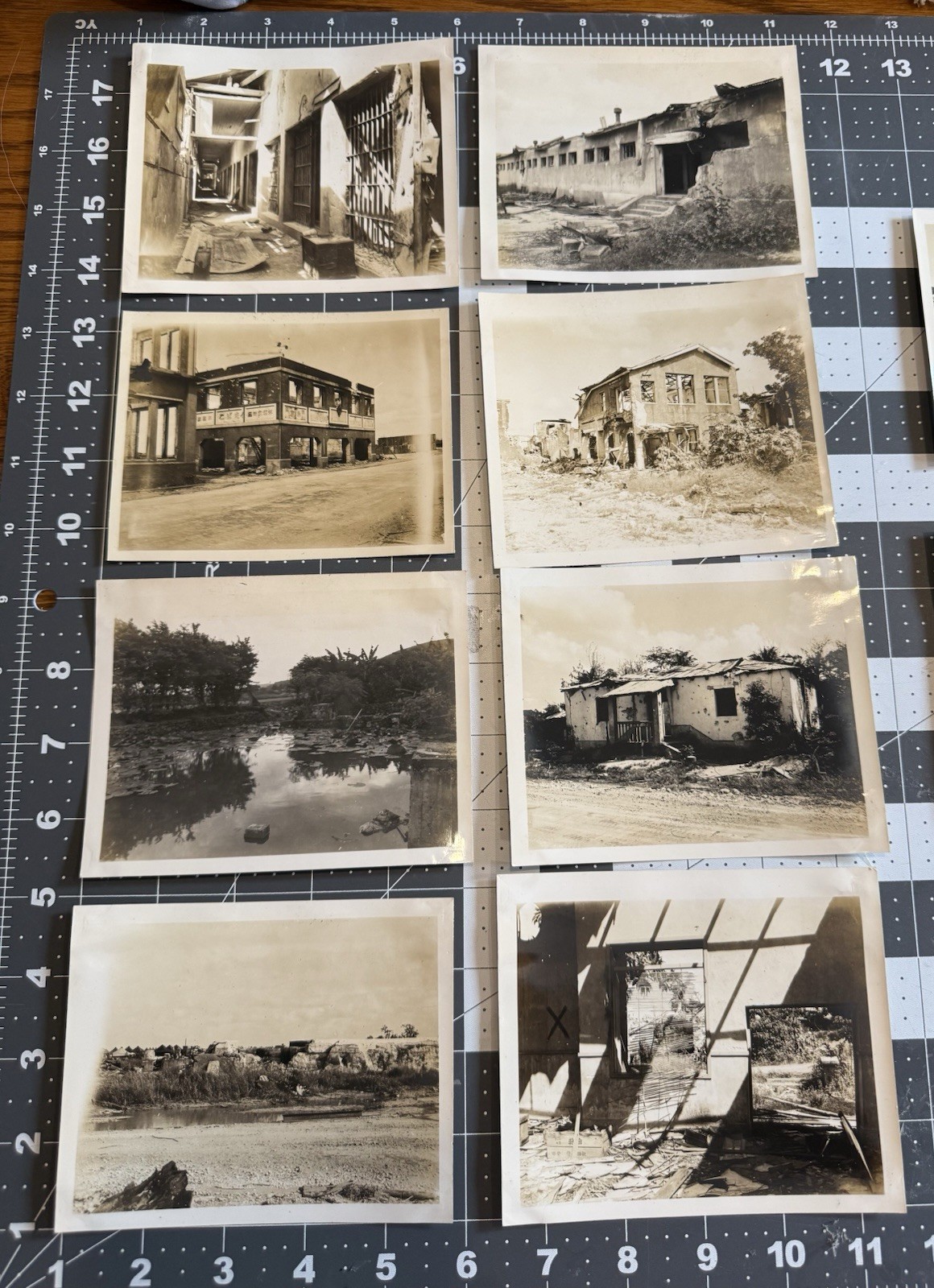 WWII Saipan War Damage Ruins Original Photo Lot of 14 CBMU 595 Pacific 1940s