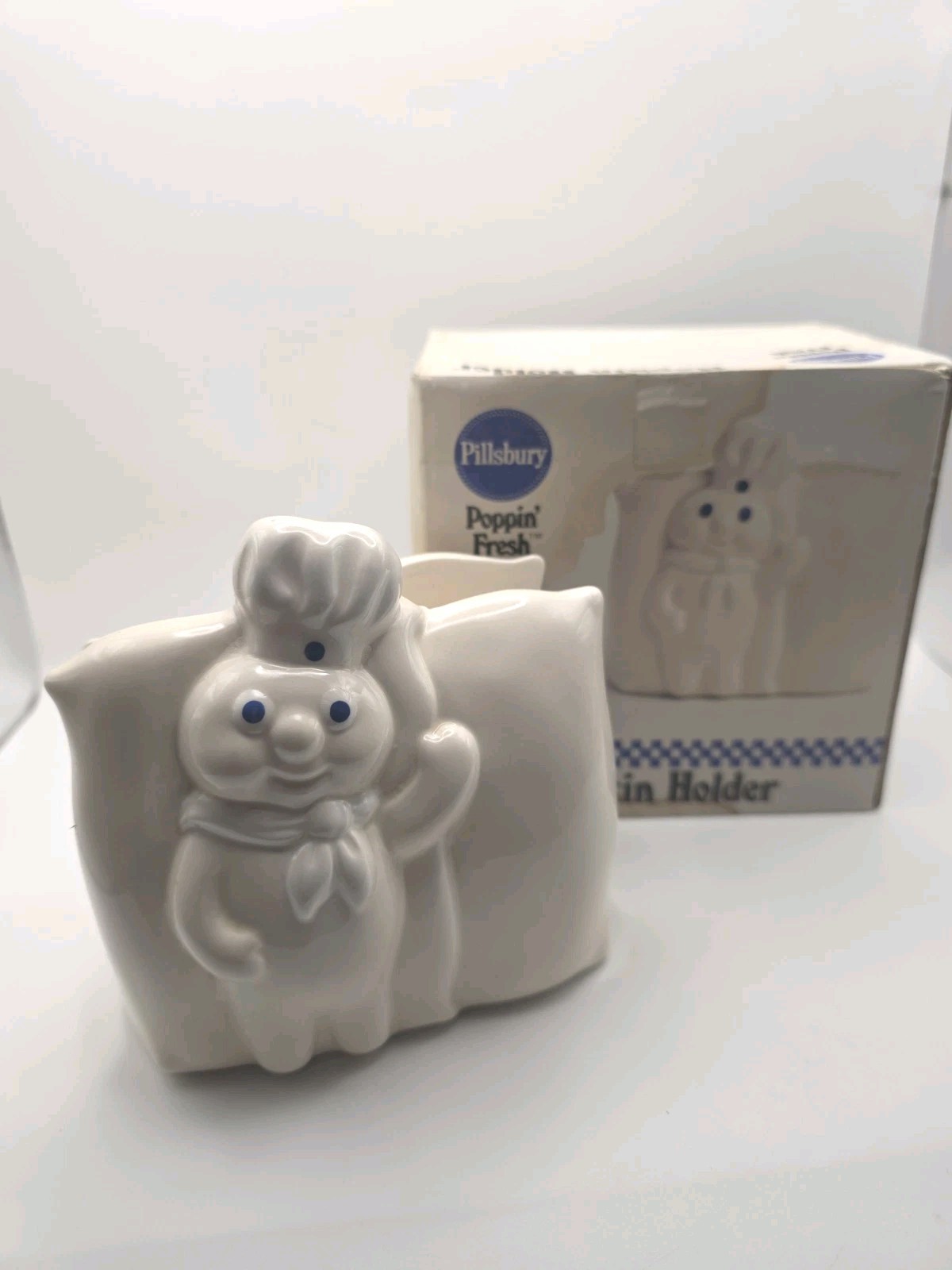 Vintage 1988 Pillsbury Doughboy Ceramic Napkin Holder with Original Box