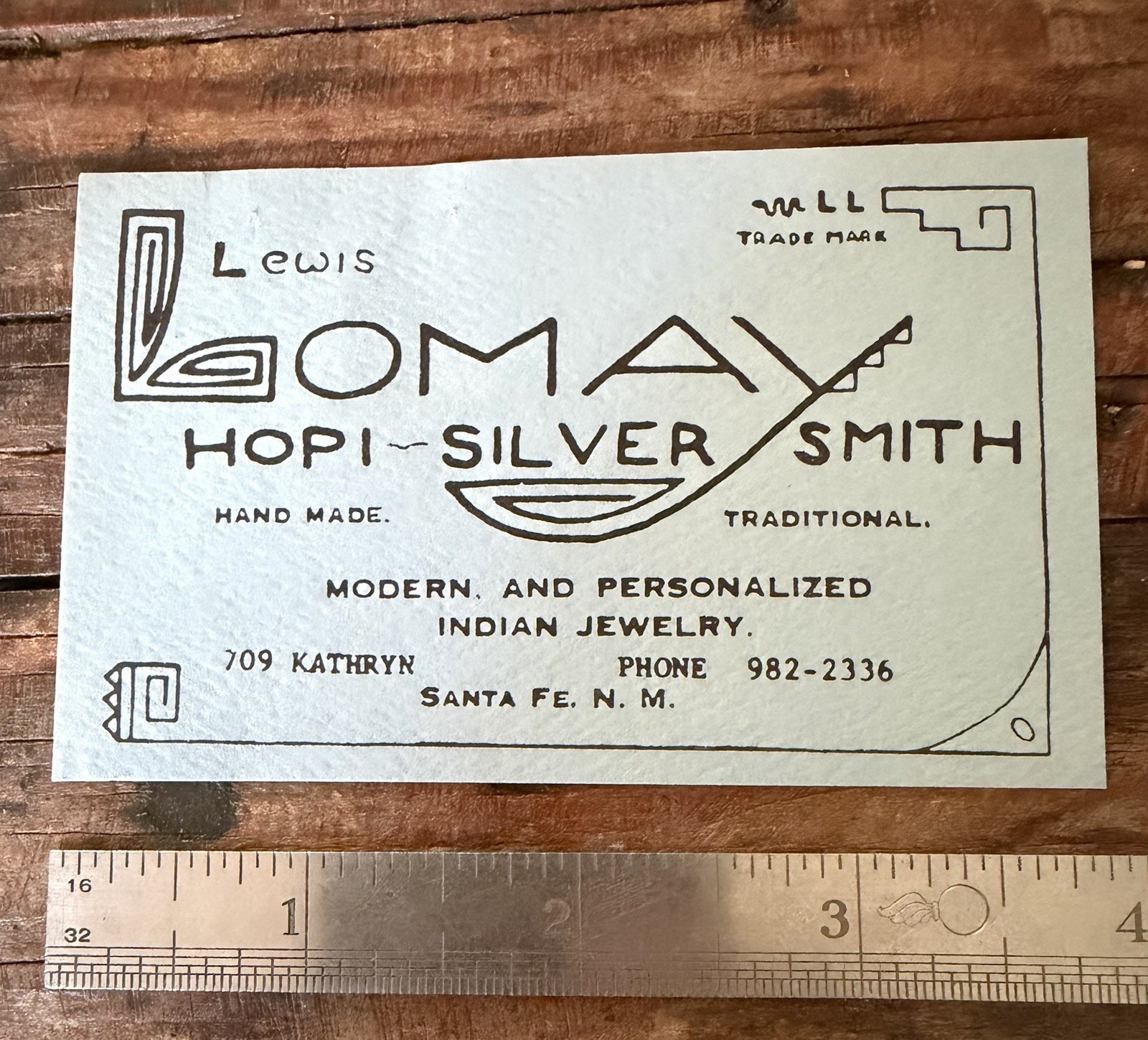 Vintage 1950’s Lewis Lomay Hopi Silversmith Santa Fe NM Original Business Card