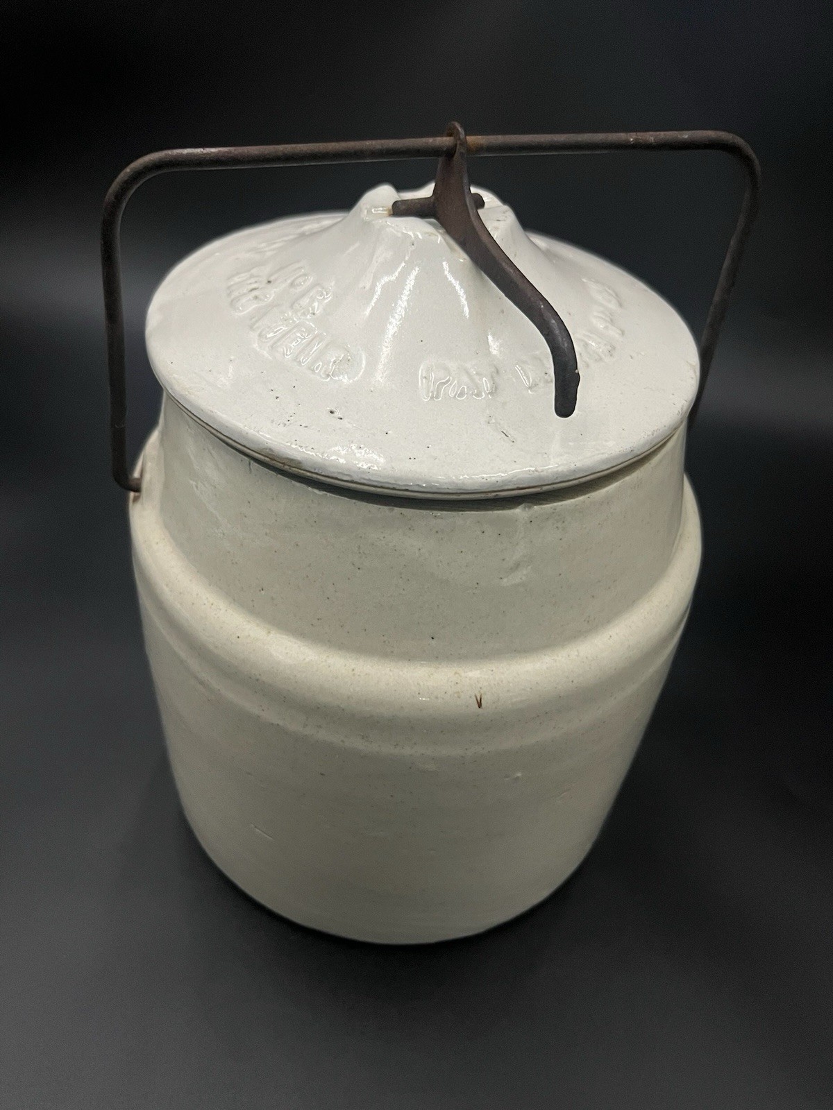 Vintage Weir Crock Canning Jar 1901 #5 Orig Wire Closure 11”tall  No Cracks