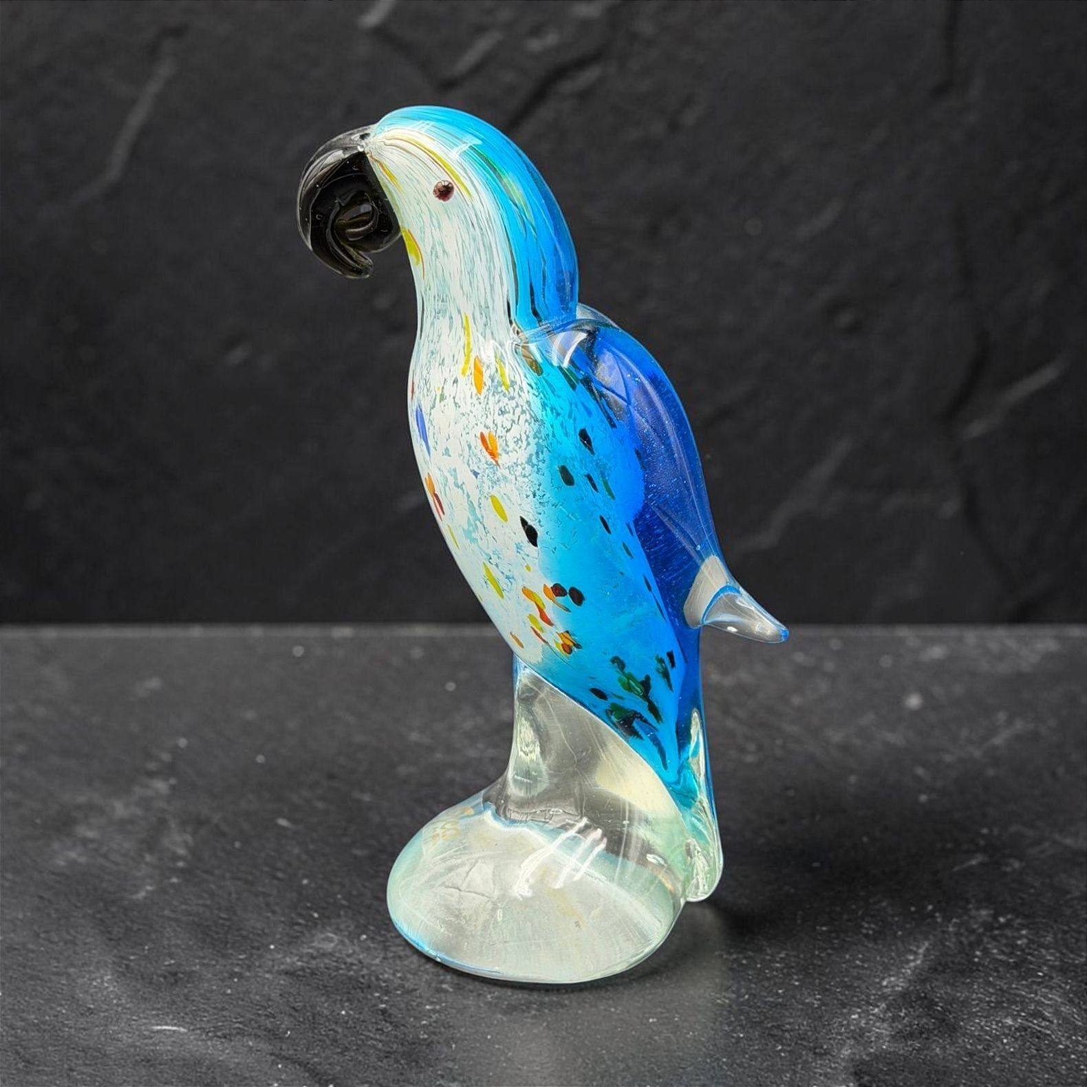 Vintage GCA Art Glass Blue Parrot Cockatoo Bird Figurine 7.5\