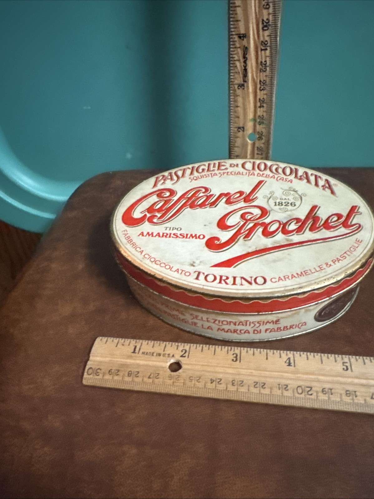 Vintage Caffarel Prochet Pastigue Di Cioccolata Tin Container Hecla Co. Italy
