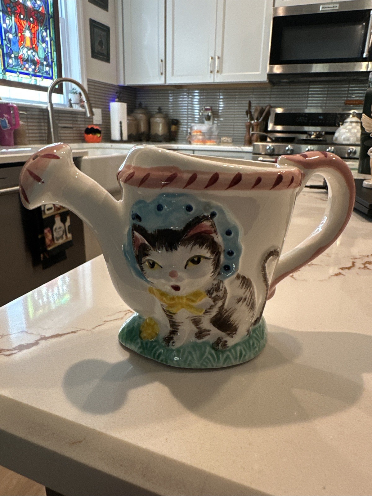 Antique 1950's Small Planter Or Creamer Kitten Cat Watercan Napco Era Japan 3.5”