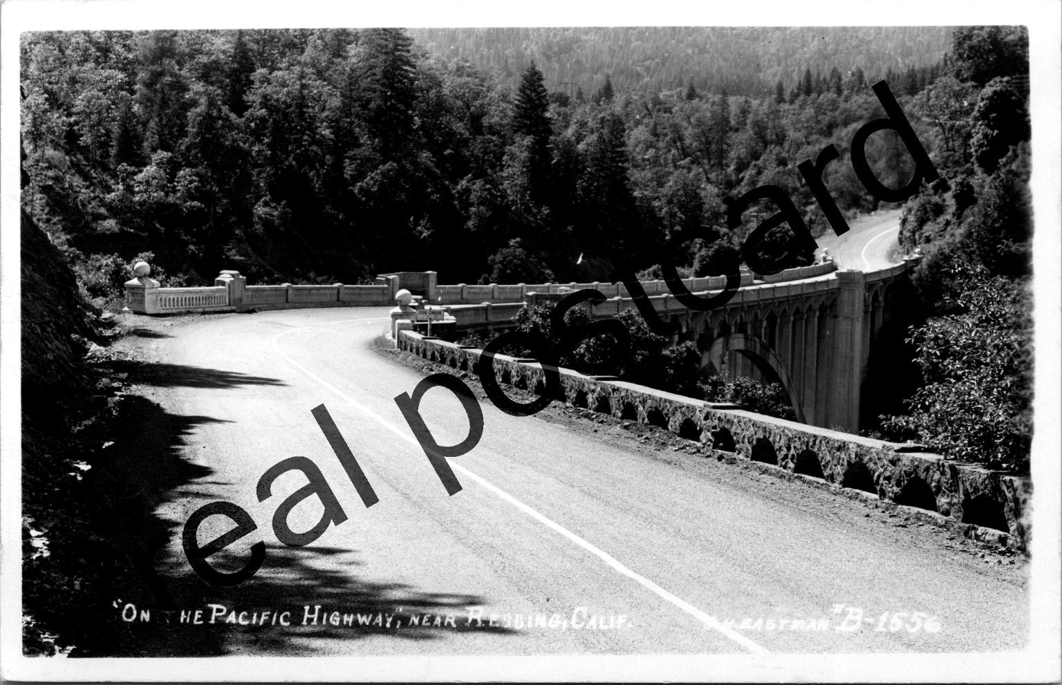 RPPC Pacific Highway Redding CA Winding Road Bridge Eastman B-1556 Postcard