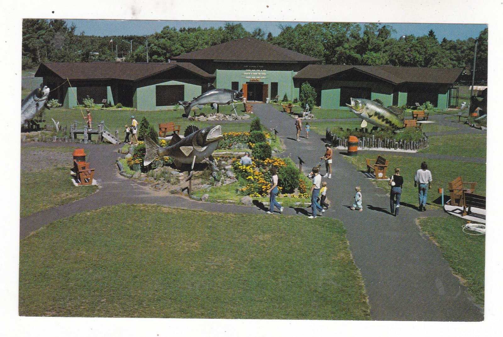 c1960 HAYWARD WISCONSIN NATIONAL FISHING HALL OF FAME BLDG VINTAGE POSTCARD WI 