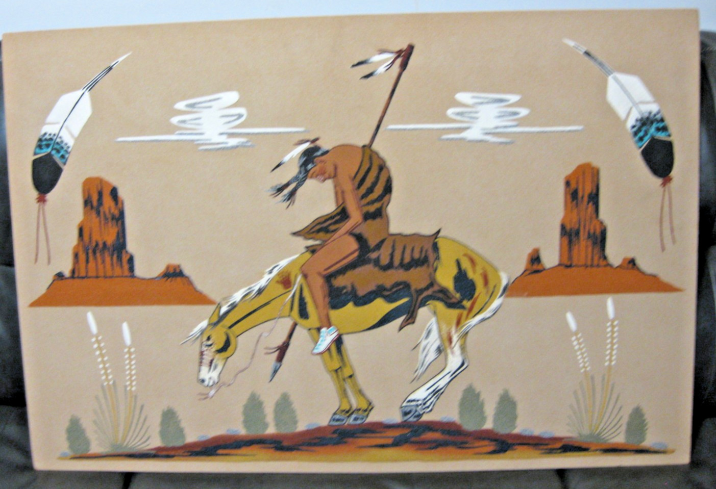 HUGE 34x24 Ronald Watchman/Navajo Sand Painting End of the Trail Signed No frame