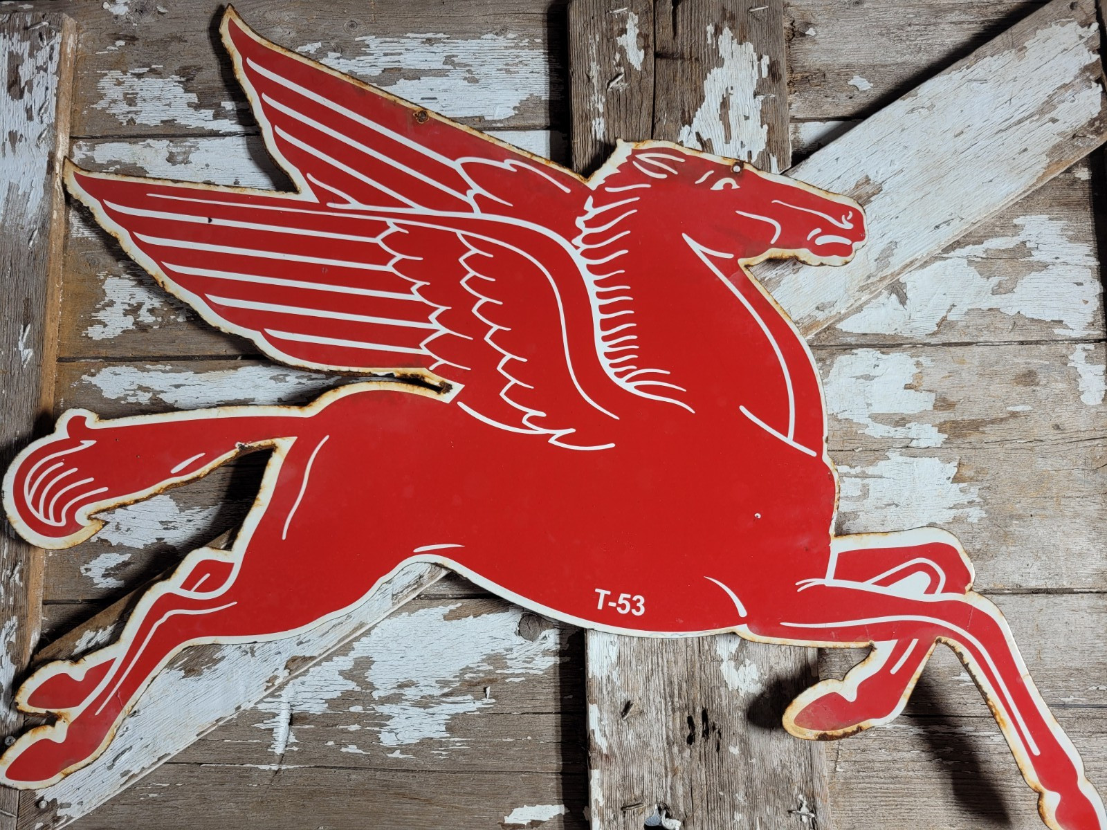 VINTAGE MOBIL PORCELAIN SIGN RARE OLD GAS STATION OIL PEGASUS PEGGY HORSE 1953